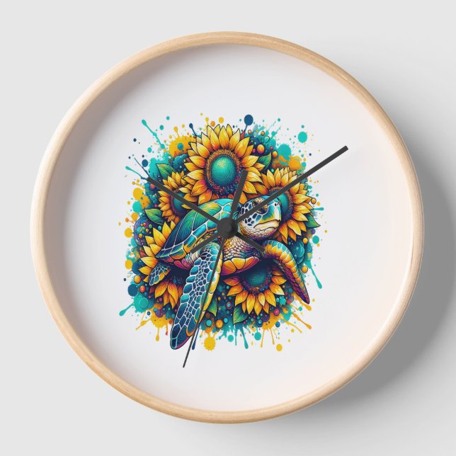 Turtle Sunflower Uhr (Vorderseite)