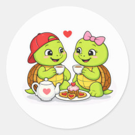 Turtle tea time with love runder aufkleber