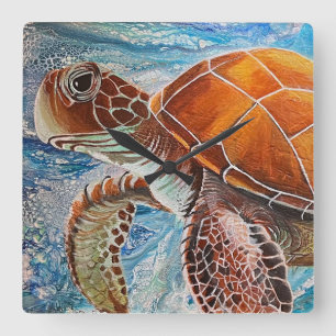 Turtle Time Quadratische Wanduhr