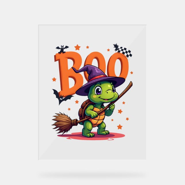 Turtle Tortoise Boo Witch Trick oder behandeln Hal Acrylschild (Vorderseite)