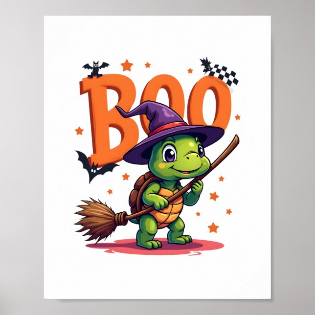 Turtle Tortoise Boo Witch Trick oder behandeln Hal Poster (Vorne)