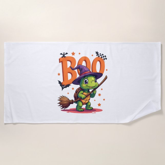 Turtle Tortoise Boo Witch Trick oder behandeln Hal Strandtuch (Vorderseite)