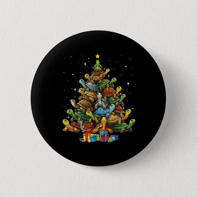 Turtle Tree Christmas Tree Adorable Turtle Christm Button (Vorderseite)