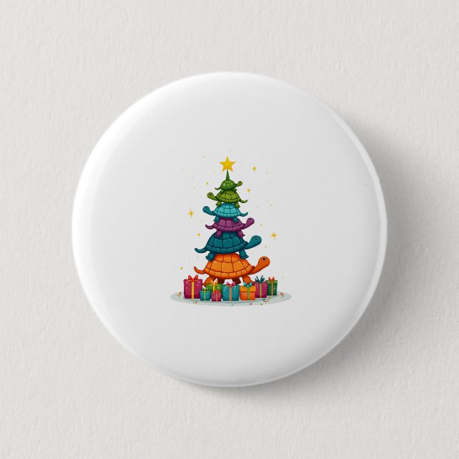 Turtle Tree Christmas Tree Adorable Turtle Christm Button (Vorderseite)