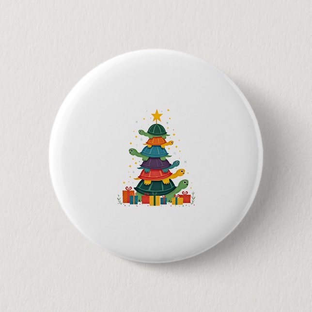 Turtle Tree Christmas Tree Adorable Turtle Christm Button (Vorderseite)