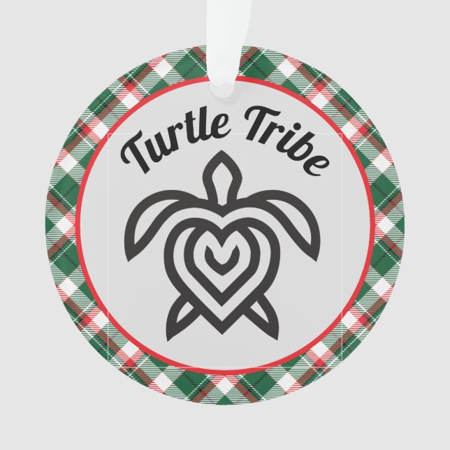Turtle Tribe Kariert Round Ornament (Vorderseite)