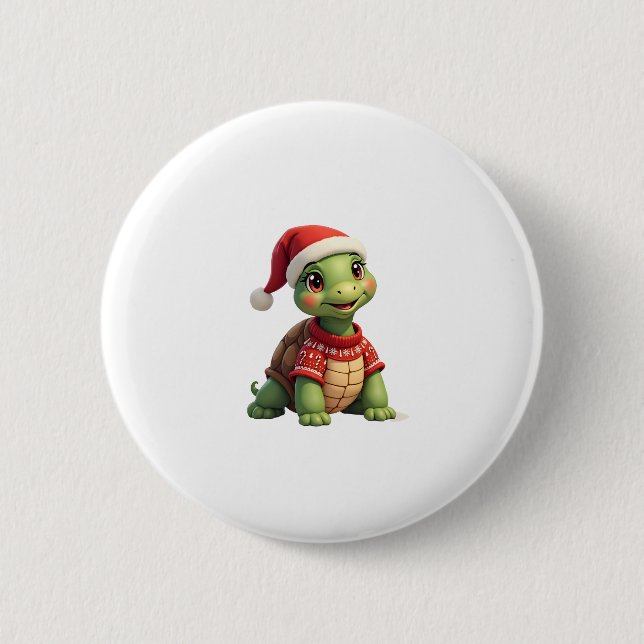 Turtle Ugly Sweater Santa Hat Christmas T-Shirt (1 Button (Vorderseite)