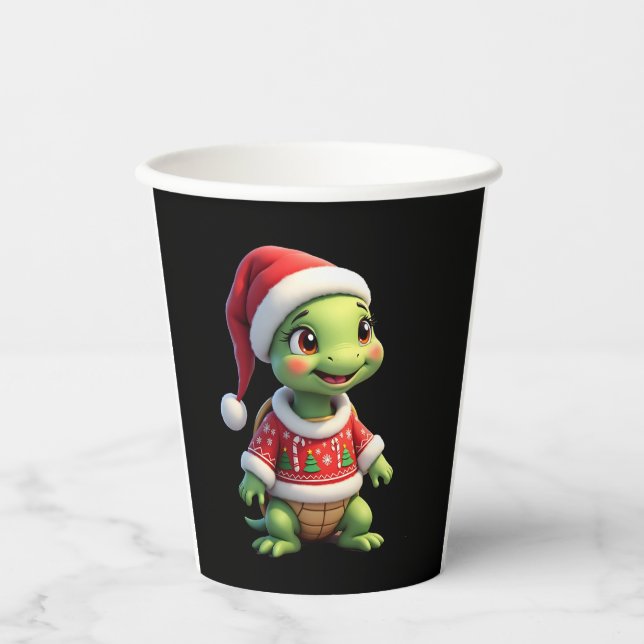 Turtle Ugly Sweater Santa Hat Christmas T-Shirt (1 Pappbecher (Vorderseite)