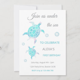 Turtle Under The Sea Watercolor 1st Birthday Einladung
