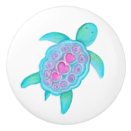 Turtle whimsical Aquarell Art Türknauf Keramikknauf