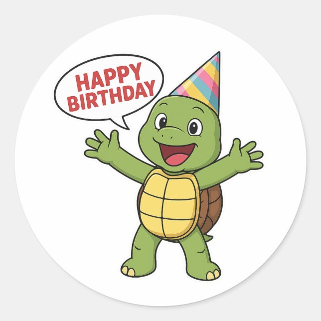 Turtle wishing you Happy Birthday  Runder Aufkleber (Vorderseite)