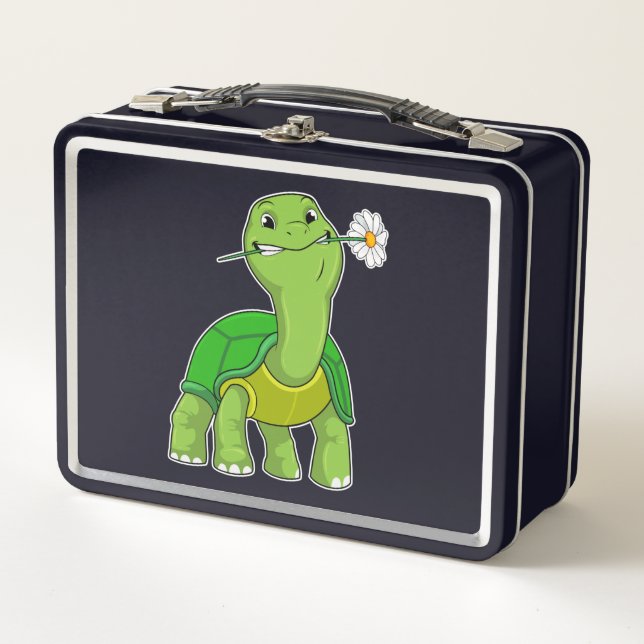 Turtle with Flower Daisy Metall Brotdose (Vorderseite)