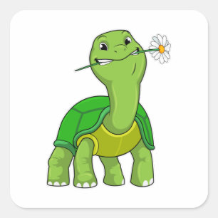 Turtle with Flower Daisy Quadratischer Aufkleber