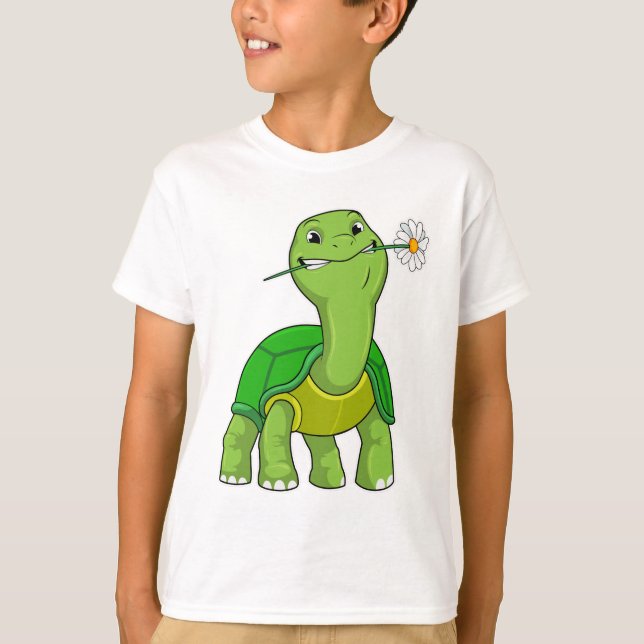 Turtle with Flower Daisy T-Shirt (Vorderseite)