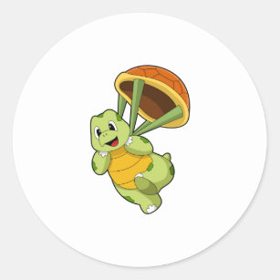 Turtle with Shell as Skydiver Runder Aufkleber