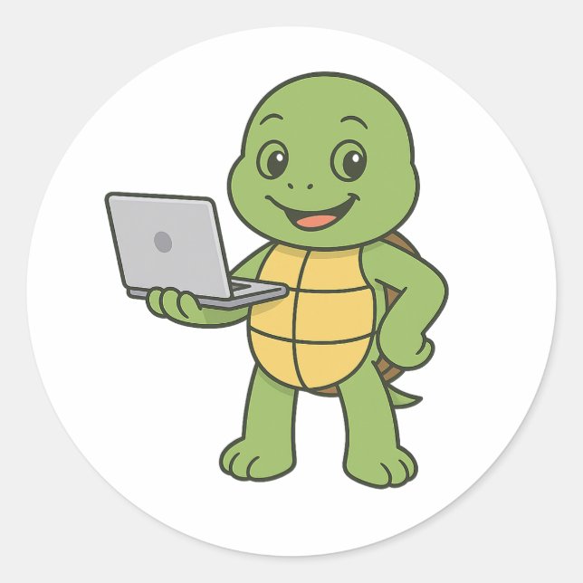 Turtle working on laptop runder aufkleber (Vorderseite)