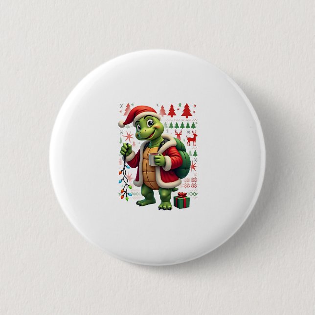 Turtle Xmas Lights Ugly Santa Turtle Christmas Tan Button (Vorderseite)
