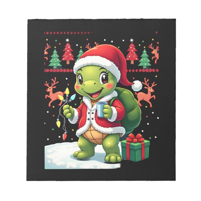 Turtle Xmas Lights Ugly Santa Turtle Christmas Tan Notizblock (Vorderseite)