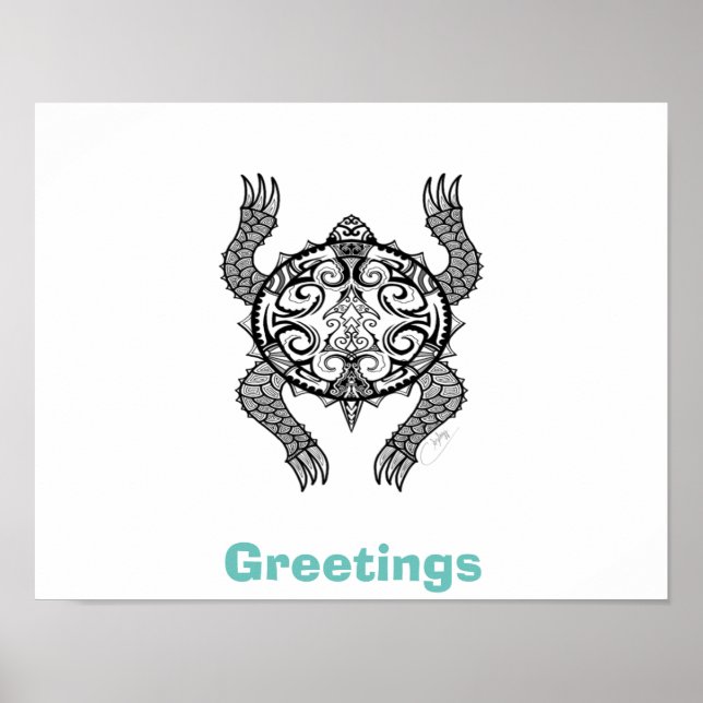 Turtle Zeichnend Poster (Vorne)