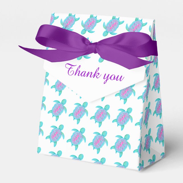 Turtles aqua lila gemustert danke Geschenkboxen Geschenkschachtel (Vorderseite)