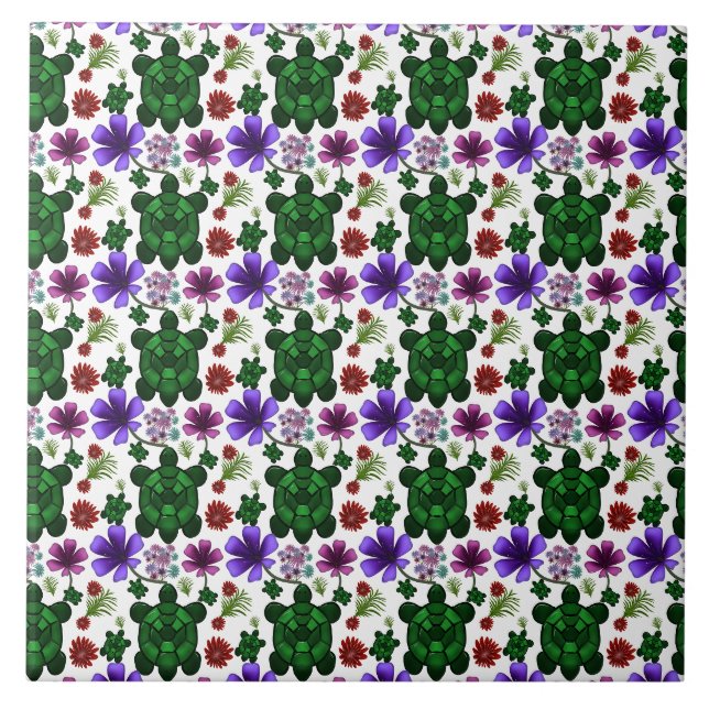 Turtles Blumenmuster  Fliese (Vorderseite)