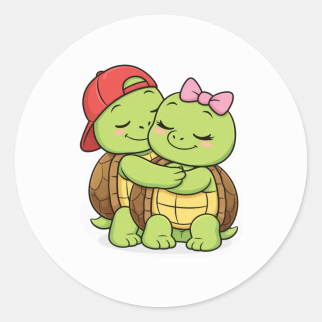 Turtles in a sweet embrace runder aufkleber (Vorderseite)