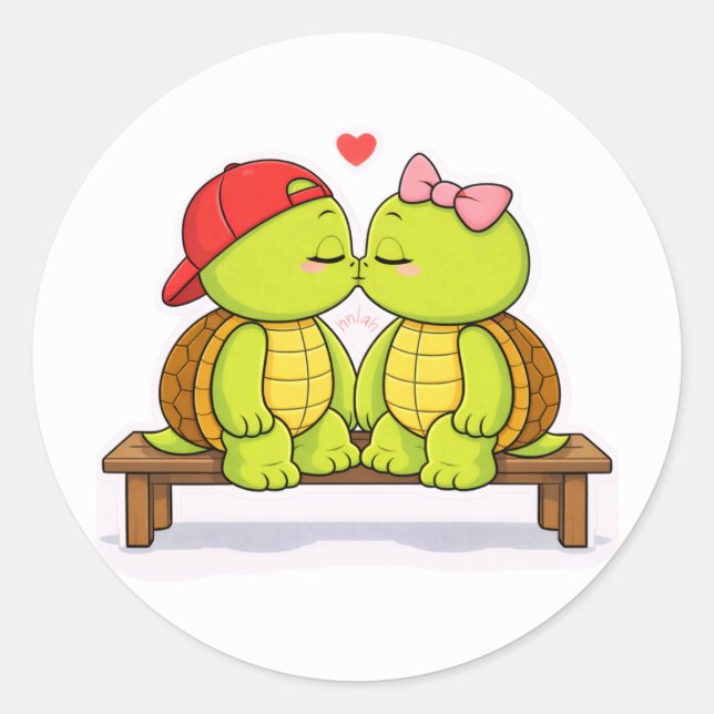 Turtles sharing a sweet kiss runder aufkleber (Vorderseite)