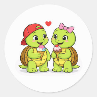 Turtles sharing ice cream and love runder aufkleber