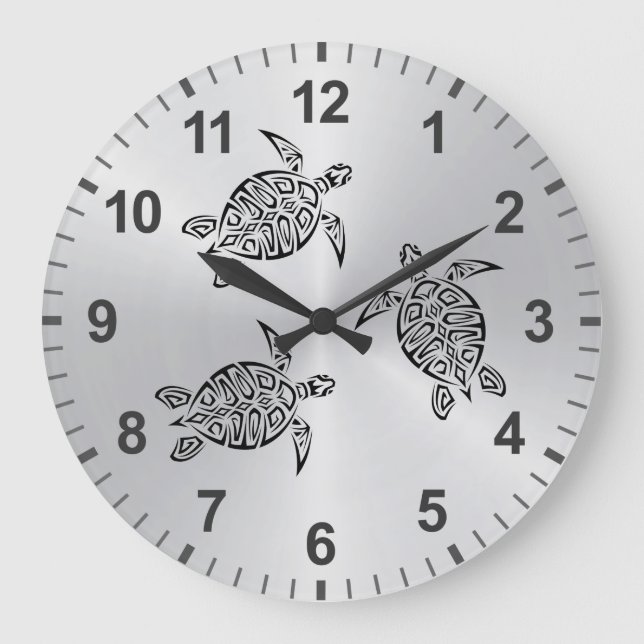 Turtles Stamm Tattoo Black Animal Große Wanduhr (Vorderseite)