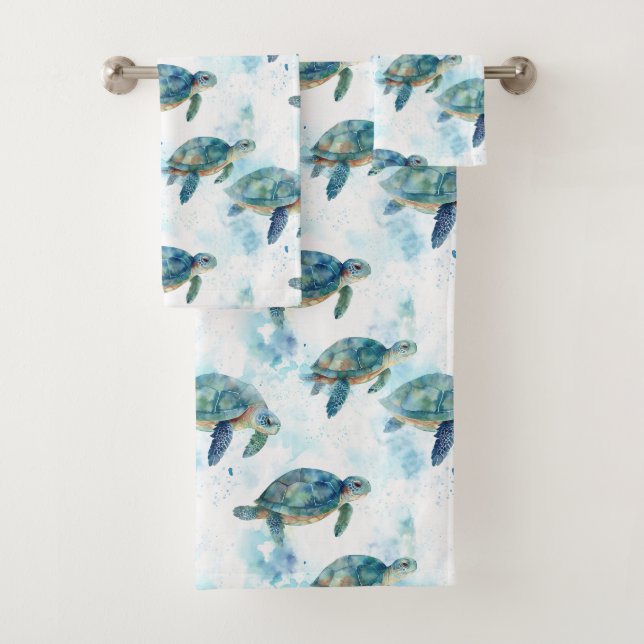 Turtles Watercolor Pattern Badhandtuch Set (Insitu)