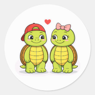 Turtles with love heart illustration runder aufkleber