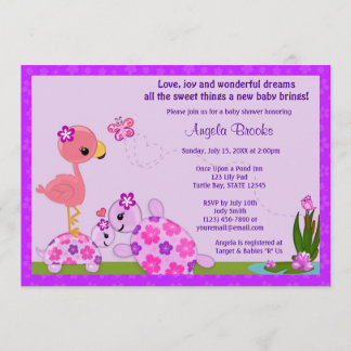 TURTTLE Baby shower Invitation PURPLE Flamant rose