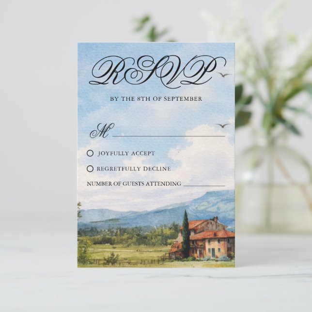 Tuscan Countryside Scenery Wedding Response Card RSVP Karte (Stehend Vorderseite)