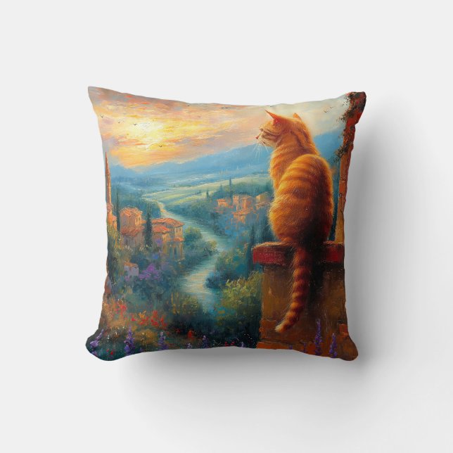 Tuscan Sunset with a Ginger Cat Kissen (Vorderseite)