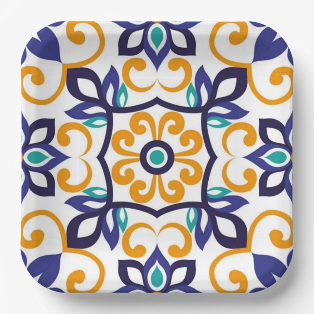 Tuscan Verve Vibrant Scrollwork  Mediterranean  Pappteller (Vorderseite)