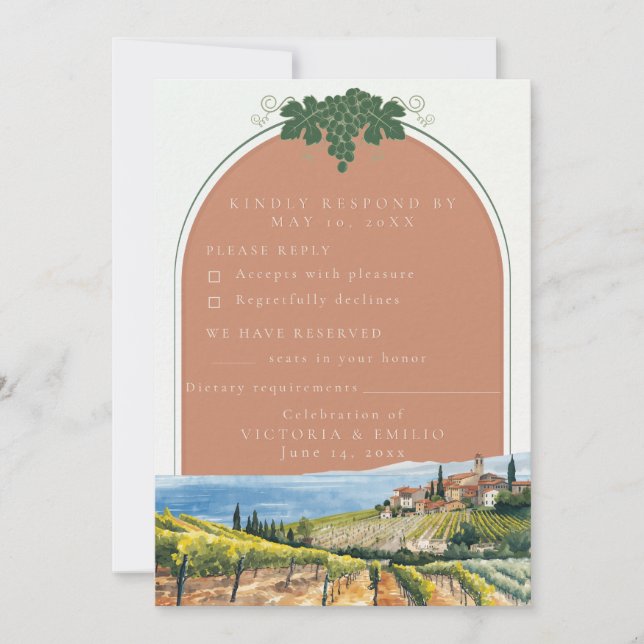 Tuscan Vineyard Wedding RSVP Card | Editable  Einladung (Vorderseite)