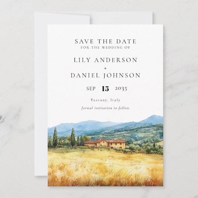 Tuscany Italy Rustic Country Watercolor Wedding Save The Date (Vorderseite)