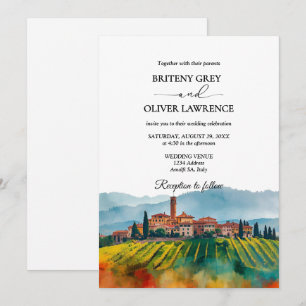 TUSCANY Italy Watercolor Skyline Foto Wedding Einladung