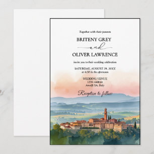 TUSCANY Italy Watercolor Skyline Foto Wedding Einladung