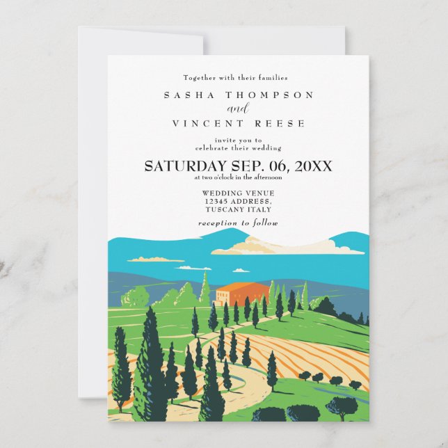 Tuscany Italy Wedding Invitation Retro (Devant)