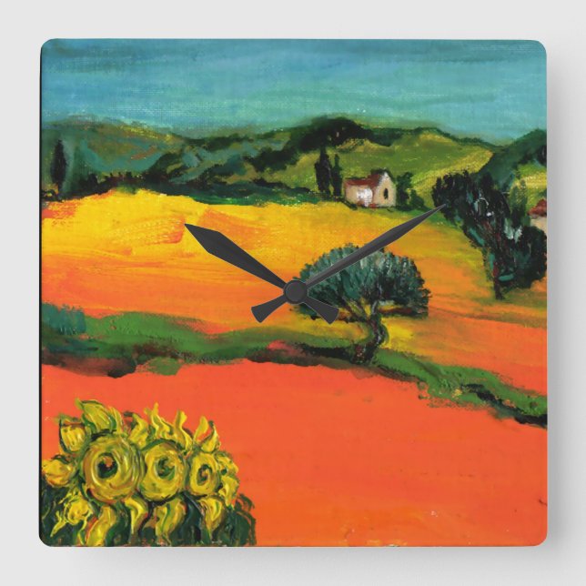 TUSCANY LANDSCAPE WITH SUNFLOWERS QUADRATISCHE WANDUHR (Vorderseite)