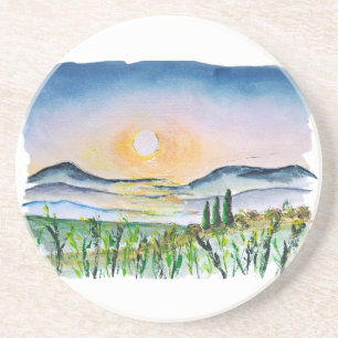 Tuscany Sunrise Watercolor Journey Italien Getränkeuntersetzer