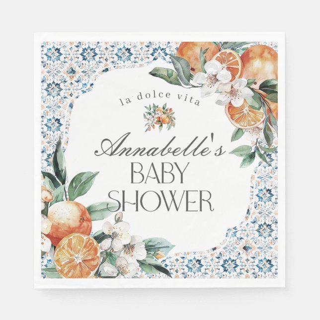 Tuscany Tile Citrus Italien Baby Dusche Tischdekor Serviette (Vorderseite)