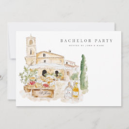 Tuscany Watercolor Bachelor Party Einladungskarte