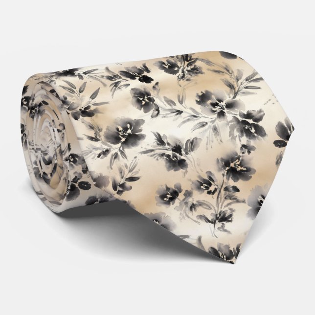 Tusche-Blumenmuster Krawatte (Gerollt)