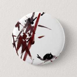 Tuschekunst mit Schnecke und Rotem Bambus Button