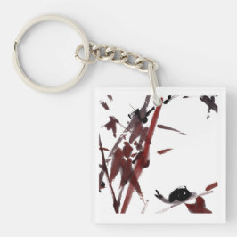 Tuschekunst mit Schnecke und Rotem Bambus Schlüsselanhänger