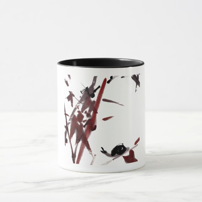 Tuschekunst mit Schnecke und Rotem Bambus Tasse (Zentrum)