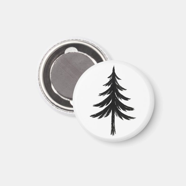 Tuschepinsel Immergrüner Baum – Wald-Design auf Magnet (Vorderseite/Rückseite)