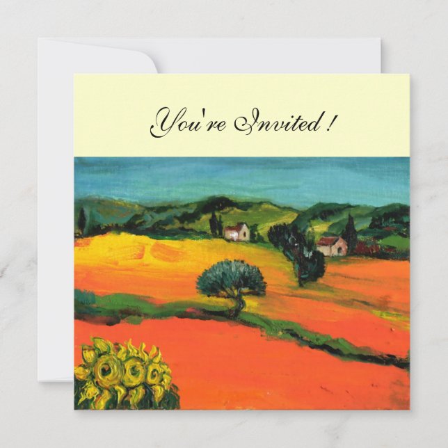 TUSKANISCHE LANDSCHAFT, blau-grün-gelb-orange Einladung (Vorderseite)